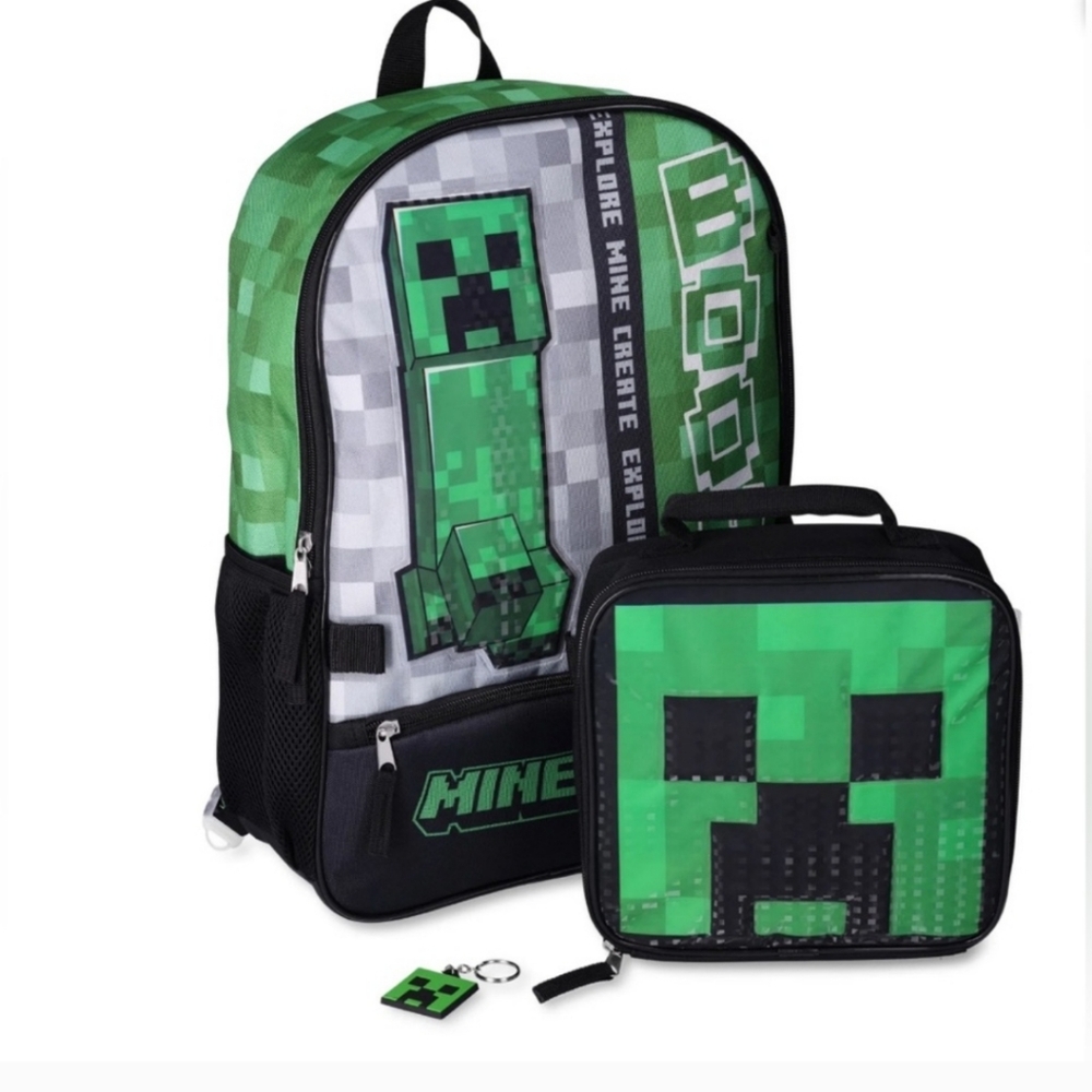 Minecraft Boys 17" Laptop Backpack 2-Piece Set with Lunch Bag, Multi-Color